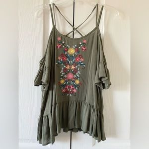 Juniors' Crave Fame Cold-Shoulder Top - Green